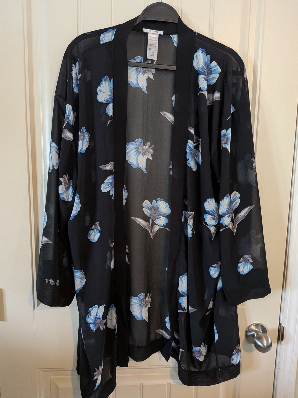 Floral Sheer Kimono Jacket - Black with Blue Floral